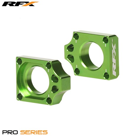 RFX Pro Rear Axle Adjuster Blocks (Green) Kawasaki KX125/250 03-08 KXF250/450 04-16 KLX450 08-14